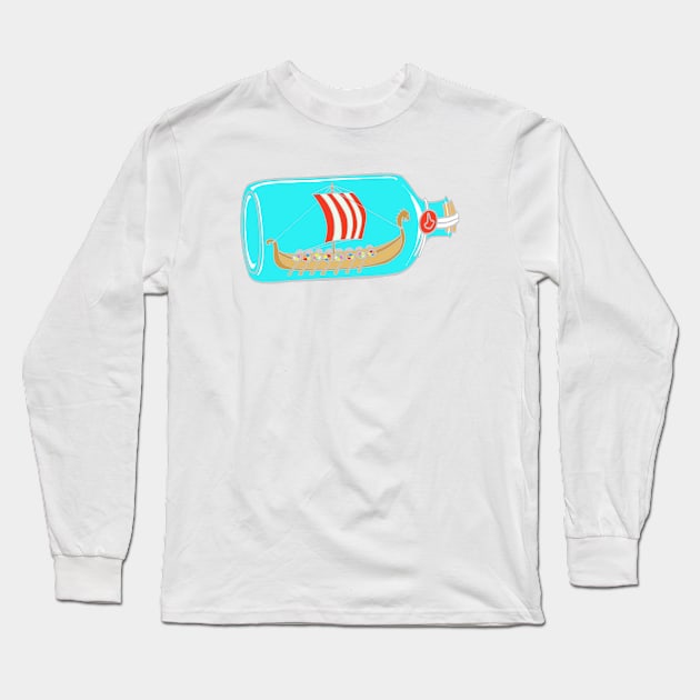 Viking Ship In a Bottle Long Sleeve T-Shirt by Nerdpins